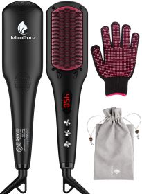 Enhanced Hair Straightener Brush by MiroPure, 2-in-1 Ionic Straightening Brush with Anti-Scald Feature