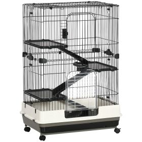 PawHut 4-Level Small Animal Cage Rabbit Hutch with Wheels, Removable Tray, Platform and Ramp for Bunny, Chinchillas, Ferret, Black