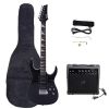 [Do Not Sell on Amazon]Glarry 170 Model With 20W Electric Guitar Pickup Hsh Pickup Guitar Stereo Bag Harness Picks Rocker Connector Wrench Tool Black