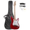 [Do Not Sell on Amazon]Glarry GST Maple Fingerboard Electric Guitar Bag Shoulder Strap Pick Whammy Bar Cord Wrench Tool Red